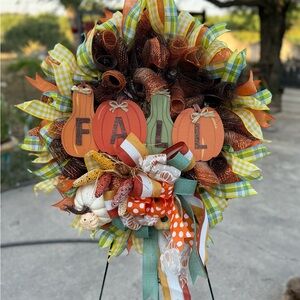 Autumn Harvest Wreath with Orange and Green Accents